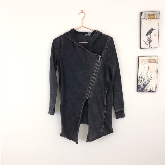 H&M Tops - H&M Distressed Mineral Wash Asymmetrical Hoodie XS